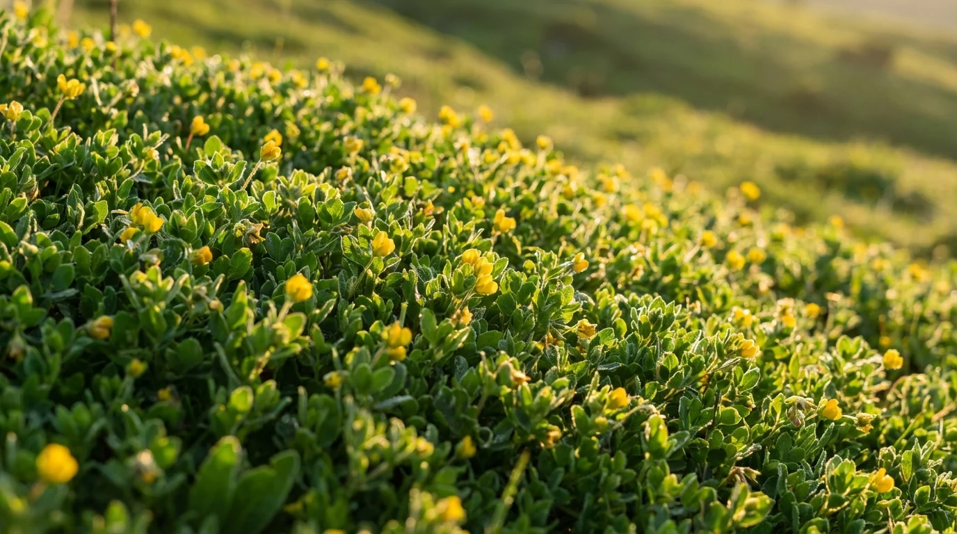 Árvore centenária com raízes expostas no jardim ||| Tronco grosso de árvore de grande porte com raízes nodulosas expostas sobre solo de terra e pedras pequenas, musgo verde em uma das laterais do tronco, luz do sol filtrada pelas folhas acima criando manchas de luz no chão